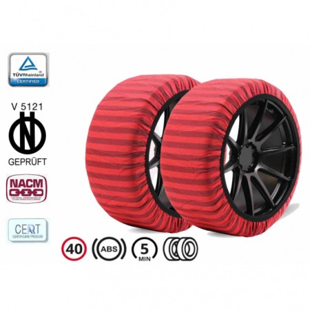 Huse antiderapante ISSE Model Classic roșii – șosete de zăpadă textile pentru anvelope auto, montaj rapid și aderență excelentă [1]