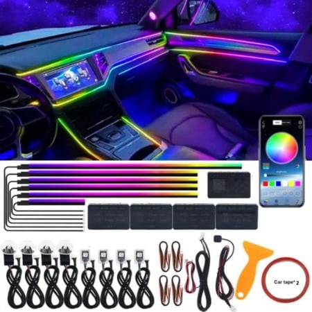 Accesorii auto - Kit 18 in 1 Lumini Ambientale Auto RGB Benzi LED Acrilice, Wireless Full Car