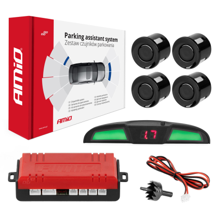 Electrice, Electronice Auto - Kit senzori de parcare cu LED COB, 4 senzori negri, AMIO-02281
