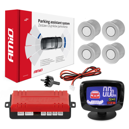 Electrice, Electronice Auto - Kit senzori de parcare, senzori LED de mers înapoi GRAF, 4 senzori argintii AMIO-01561