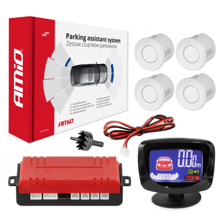 Electrice, Electronice Auto - Kit senzori de parcare, senzori LED GRAF pentru marșarier, 4 senzori albi, AMIO-01563