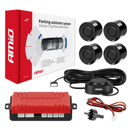 Senzori parcare auto - Kit senzori parcare marșarier cu buzzer, 4 senzori, negru, AMIO-01567