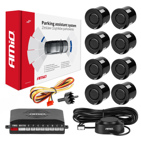 Electrice, Electronice Auto - Kit senzori parcare marșarier cu buzzer, 8 senzori, negru, AMIO-01575