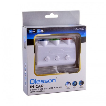 Accesorii auto - Mufa Bricheta 3 cai 2 USB 120W iluminat color cu intrerupator culoare negru