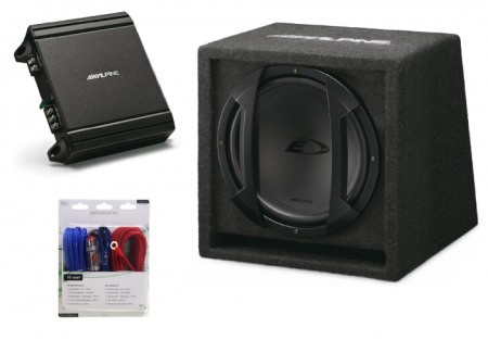 Car Audio - Pachet Alpine SBE-1044BR Subwoofer Bass Reflex 25cm (10″) +  MRV-M250 Amplificator auto Mono + 350940 kit cabluri Aiv 10mm²