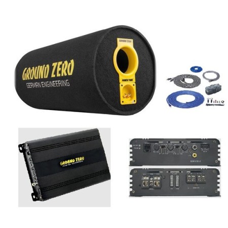 Pachete Audio - Pachet Ground Zero GZ 1300PT Subwoofer tub 30cm (12″) + GZIA 200.2 Amplificator auto 2 canale + RIK8 kit cabluri Recoil de 8mm²