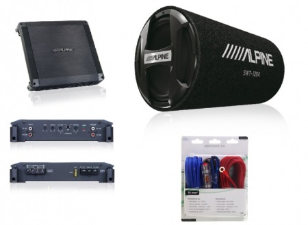 Subwoofer - Pachet subwoofer Alpine SWT-12S4 Subwoofer tub 30cm (12″) + BBX-T600 Amplificator auto 2 canale + 350940 kit cabluri Aiv 10mm²