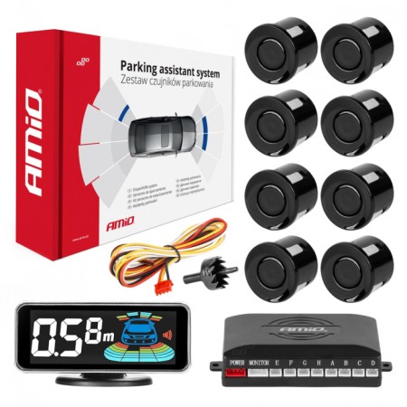 Electrice, Electronice Auto - Senzori de parcare cu LED negru 3D față-spate -03191 cu 8 senzori