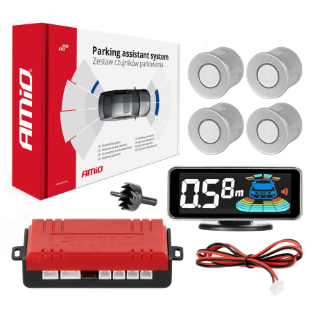 Electrice, Electronice Auto - Senzori de parcare cu marșarier LED argintii 3D AMIO-03187