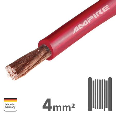 Car Audio/Cabluri conectare/Cabluri curent - XSK04-RED Cablu de alimentare monofilar rosu Ampire de 4mm2 (11AWG), cupru, rola 50m