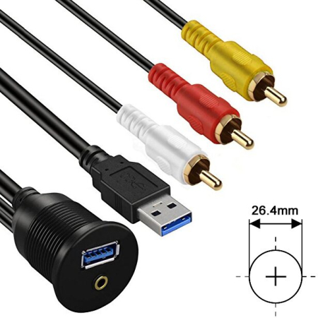 Accesorii instalare/Adaptoare / filtre - XUC200 Priza incorporata USB/AUX Ampire cu cablu de 200 cm, RCA