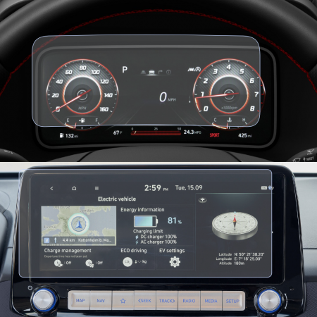 Folii de Protectie Navigatii Auto - Folie de Protectie pentru Virtual Cockpit si Display Navigatie Hyundai Kona 2022+ - HD-Premium 