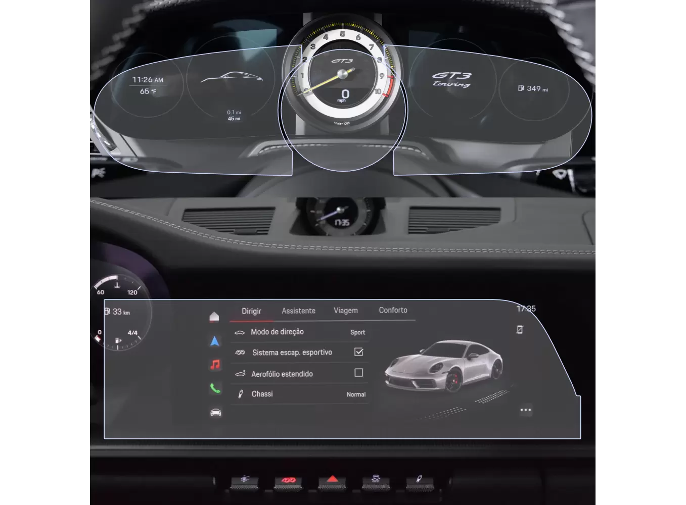 Pentru Navigatii Auto Originale - Set Folii de Protectie pentru Ceasuri si Navigatie Porsche 911 992 GT3 RS 2023+ - HD-