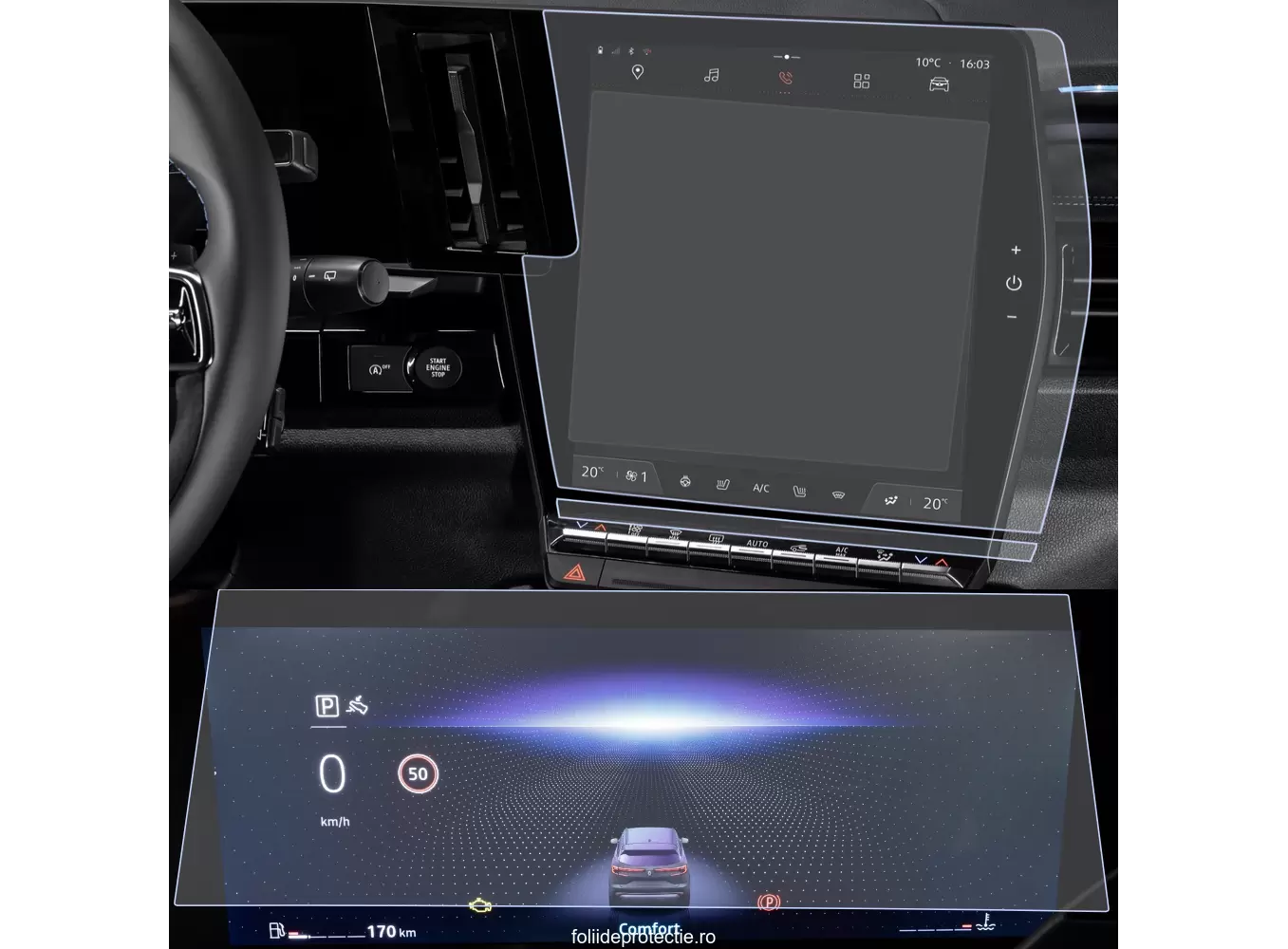 Folii de Protectie Navigatii Auto - Set Folii de protectie pentru Navigatie + Ceasuri de bord +AC Renault Scenic E-Tech 2024+