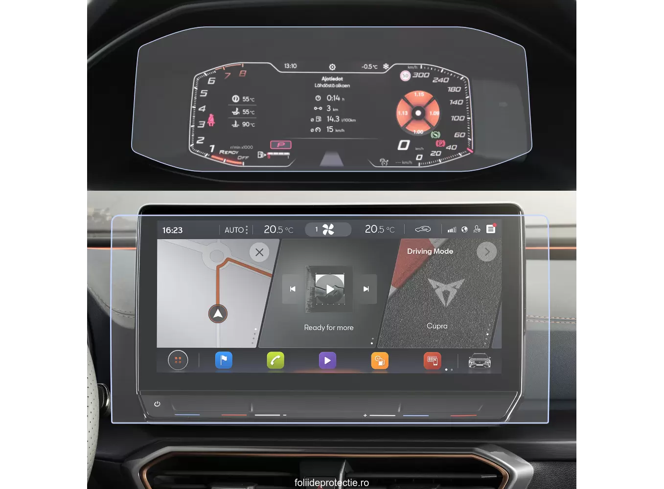 Folii de Protectie Navigatii Auto - Set Folii de protectie pentru Navigatie + Ceasuri de bord Seat Leon 2020+