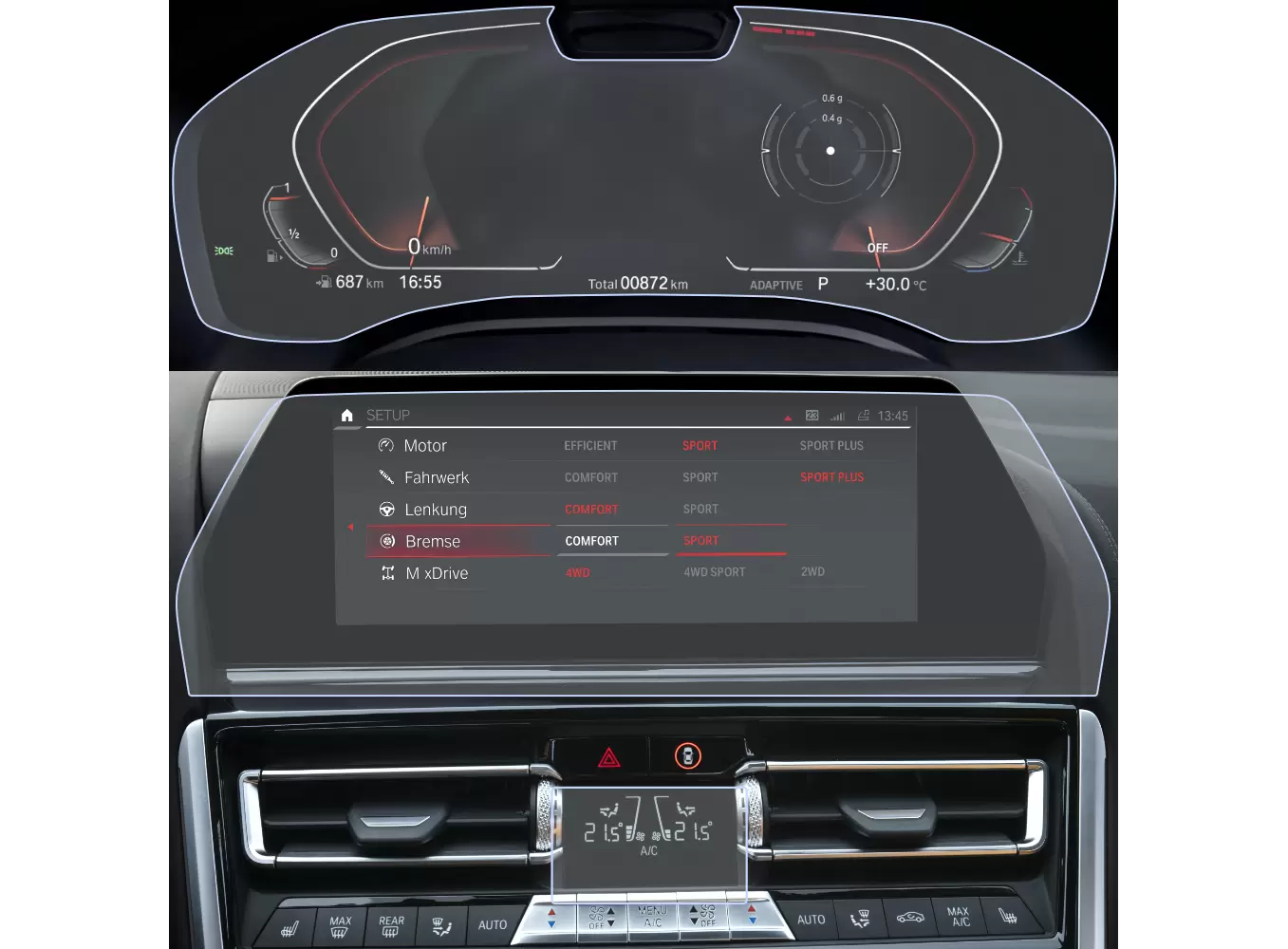 Folii de Protectie Navigatii Auto - Set Folii de protectie pentru Navigatie, Ceasuri de bord si AC, BMW 840 XI 2021+