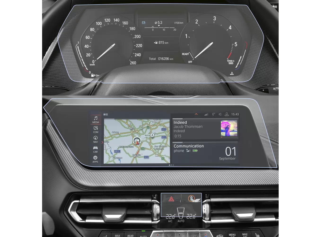 Folii de Protectie Navigatii Auto - Set Folii de protectie pentru Navigatie, Ceasuri de bord si AC, BMW Seria 2 F44 2022+