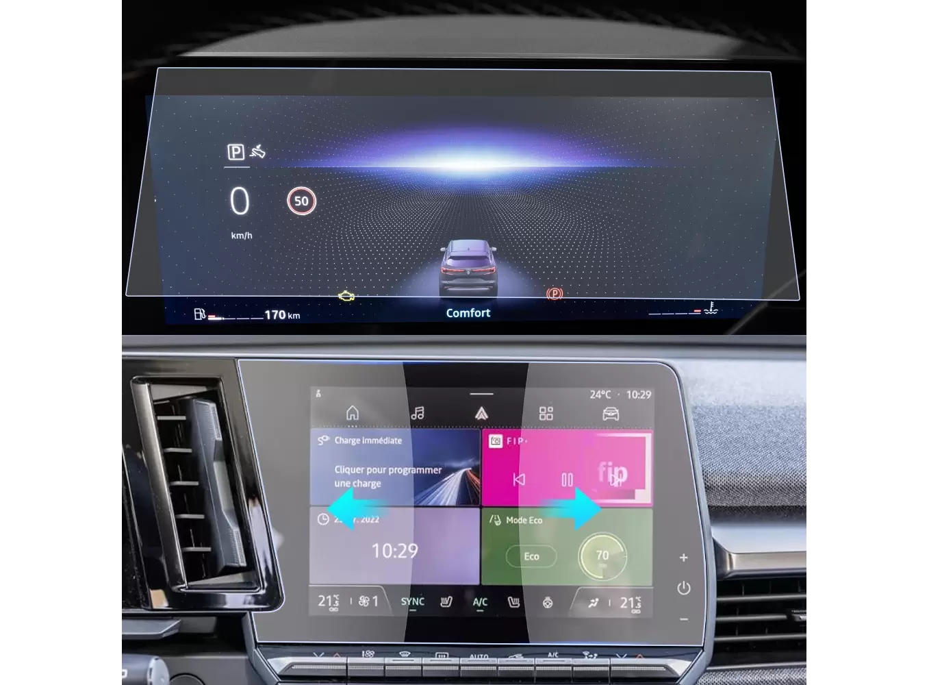 Folii de Protectie Navigatii Auto - Set Folii de protectie pentru Navigatie, Ceasuri de bord si AC, Renault Austral 2023+