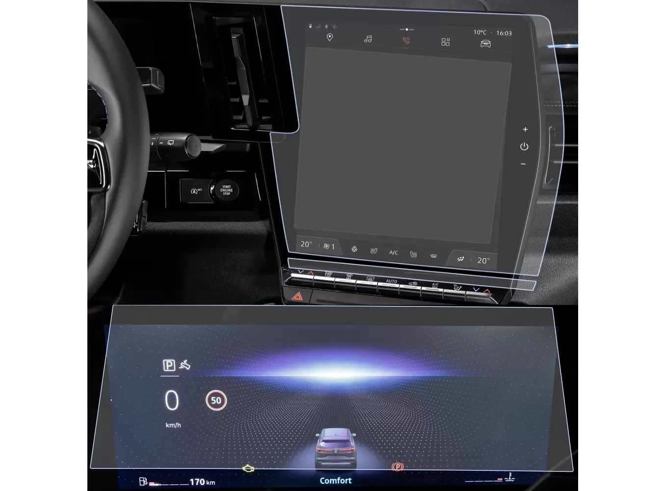 Folii de Protectie Navigatii Auto - Set Folii de protectie pentru Navigatie, Ceasuri de bord si AC, Renault Austral 2023+