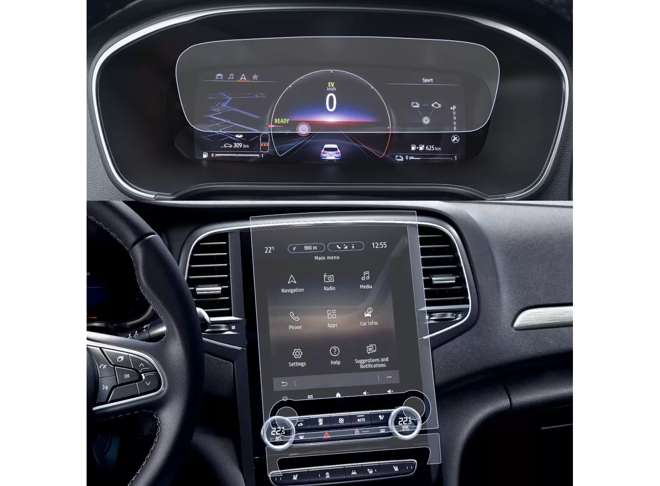 Folii de Protectie Navigatii Auto - Set Folii de protectie pentru Navigatie, ceasuri de bord si AC, Renault Talisman 2022+