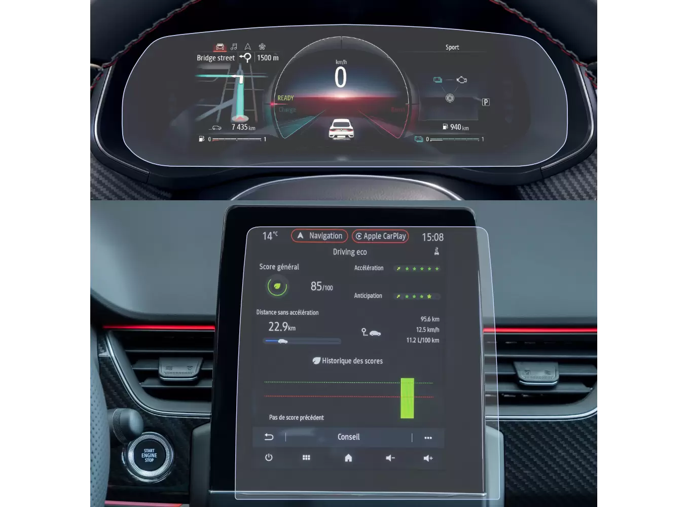 Folii de Protectie Navigatii Auto - Set Folii de protectie pentru Navigatie si Ceasuri de bord Renault Arkana 2022+