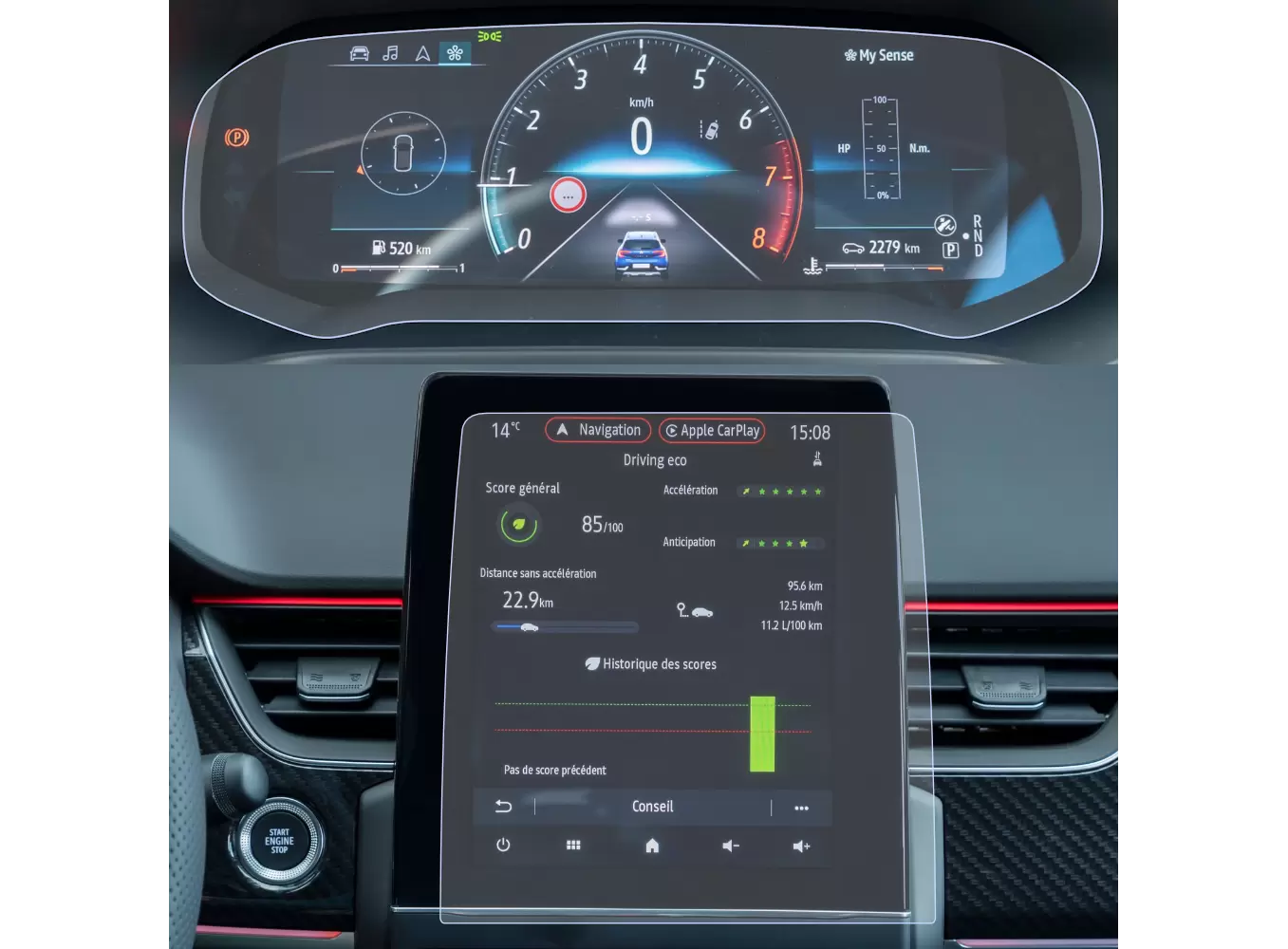 Folii de Protectie Navigatii Auto - Set folii de protectie pentru Navigatie si Ceasuri de bord Renault Captur 2023+