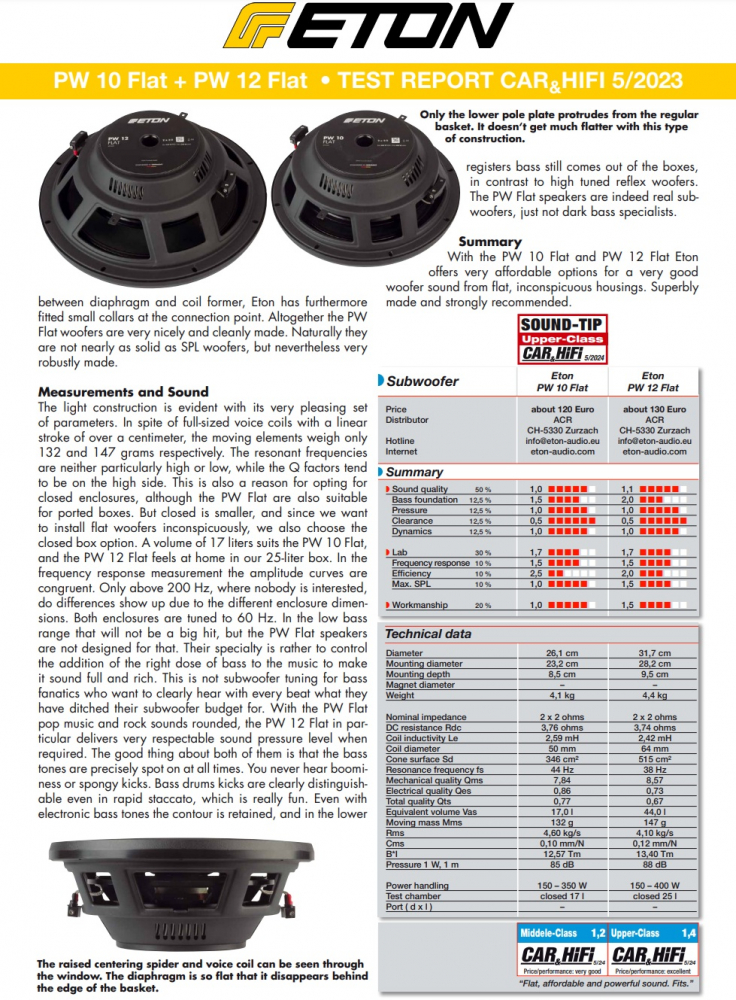 Subwoofer auto plat ETON PW 10 FLAT 25 cm 400W 2x2 Ohm [5]
