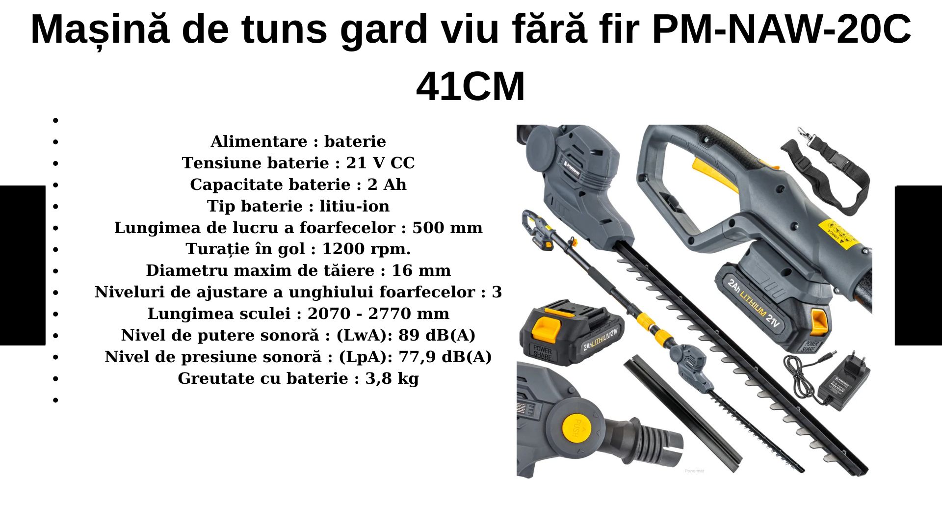 Mașină de tuns gard viu fără fir PM-NAW-20C 41CM