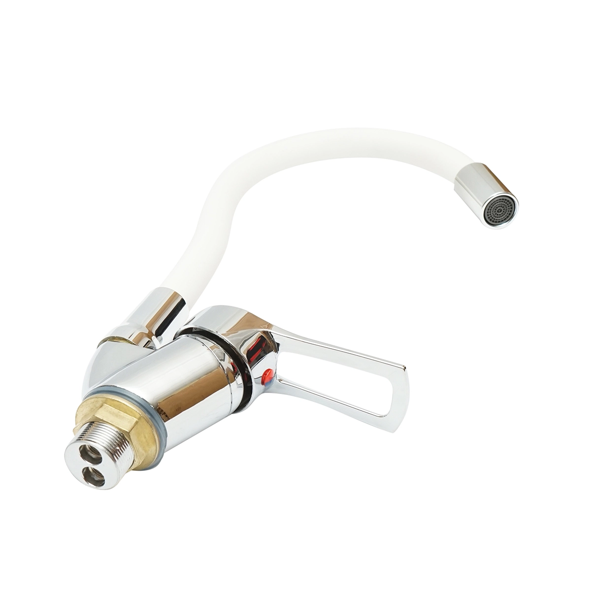 Baterie chiuveta bucatarie cu pipa flexibila, finisaj crom cu alb, stativ cu monocomanda, material aliaj zinc, accesorii incluse [5]