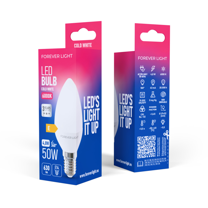 Bec LED Forever Light E14 C37 4.8W 630lm 6000K clasa E [2]