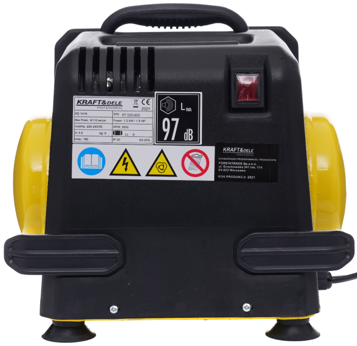 Compresor fara ulei, Kraft&Dele, 6L, 8bar, 1.1kW, 180L/min, KD1415 [4]