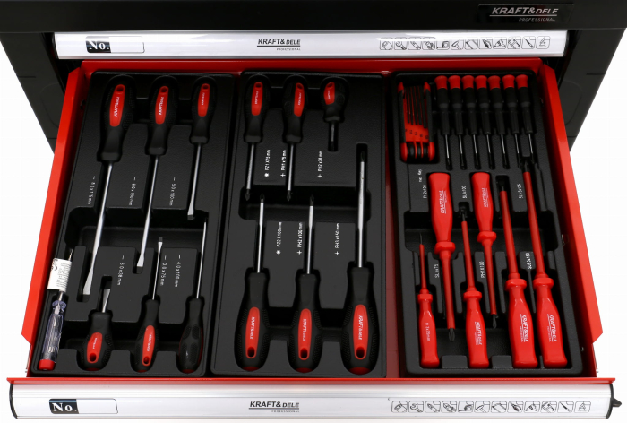 Dulap scule, Kraft&Dele KD361, pe roti, 6 sertare, 263 piese [18]