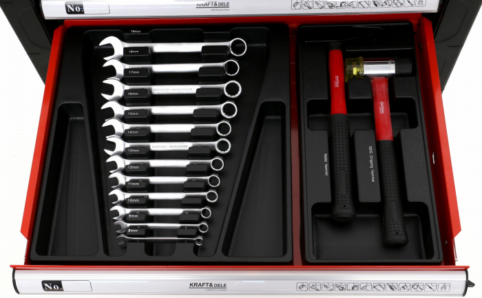 Dulap scule, Kraft&Dele KD361, pe roti, 6 sertare, 263 piese [17]