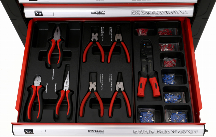 Dulap scule, Kraft&Dele KD361, pe roti, 6 sertare, 263 piese [16]