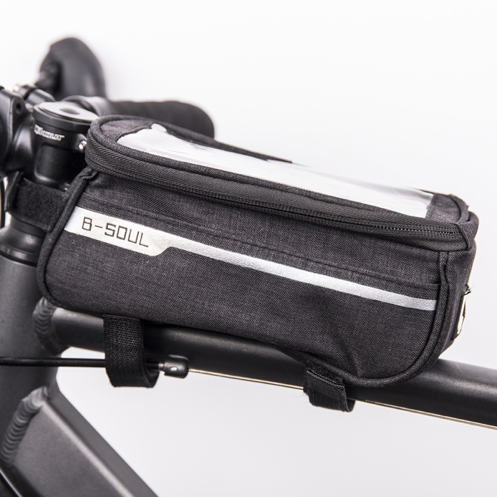 Geantă de cadru pentru bicicletă impermeabilă cu suport pentru telefon, neagră [3]