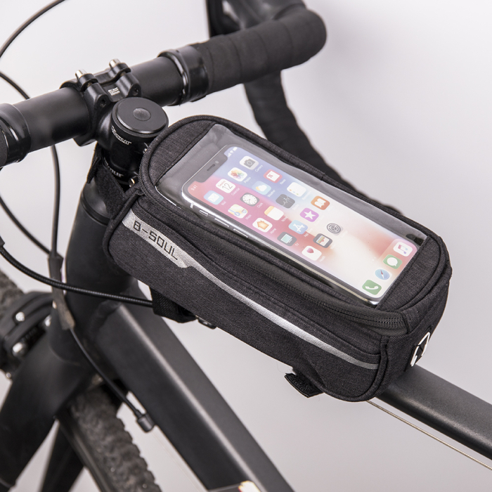 Geantă de cadru pentru bicicletă impermeabilă cu suport pentru telefon, neagră [4]