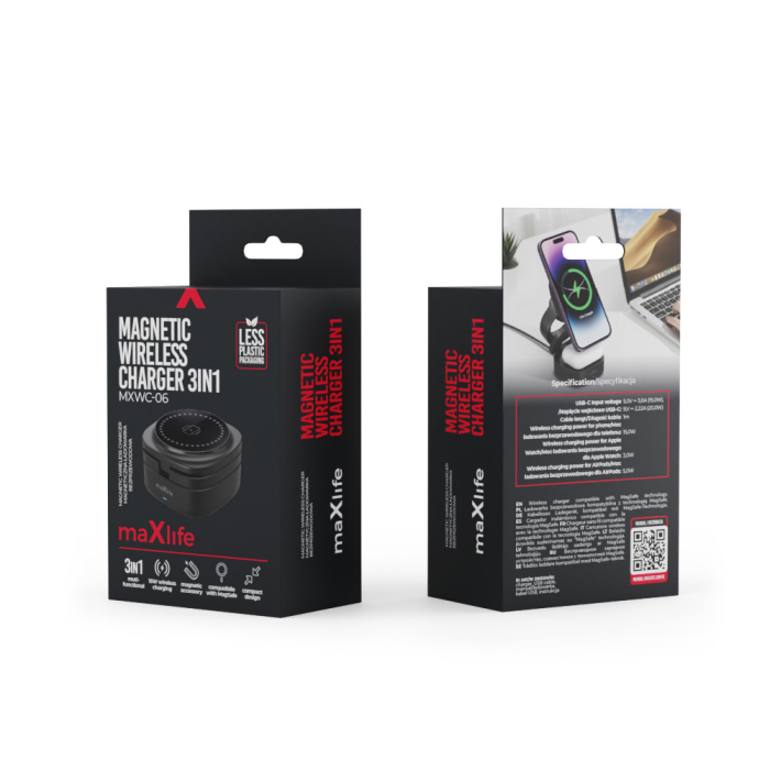 Încărcător wireless magnetic Maxlife MXWC-06 15W negru 3 în 1 [2]