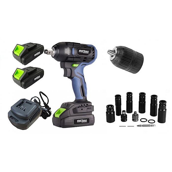 Pistol cheie cu impact 750Nm masina insurubat 2 baterii 21V 3Ah adaptor filetare chei tubulare acumulator [1]