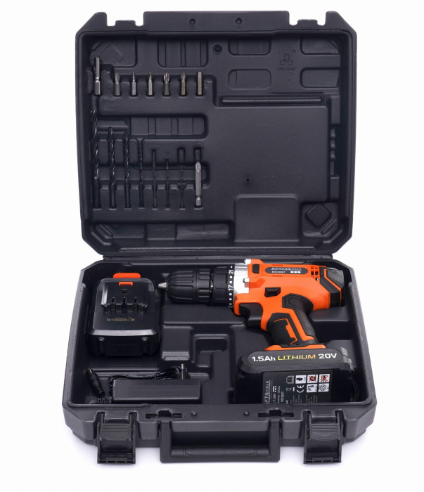 Mașină de găurit cu baterie 20V 2×1.5Ah + biți  KD3067 [12]