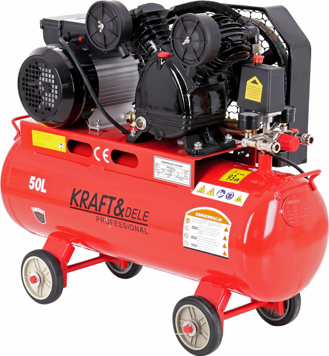 PACHET:Compresor de ulei 50L 2.8kW / 8bar 2 pistoane KD403 + Furtun aer compresor retractabil 20m cu bobina rola automata tambur KD1461 + ULEI DE COMPRESOR 1000ML Nr. 853+ Set kit accesorii pneumatice [11]