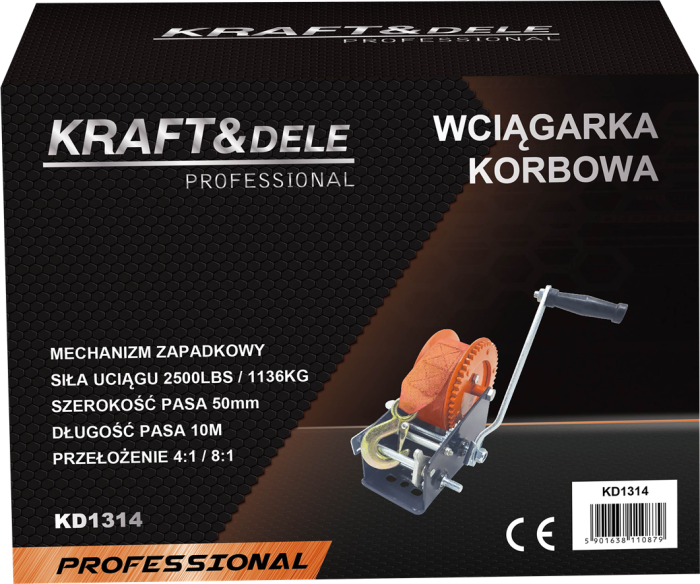 Troliu Manual 1134 kg cu centura sintetica 50mm 10m KD1314 Kraftdele [2]