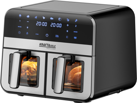OFERTE SPECIALE - Friteuza fara grasime 9L, 2500W, doua camera 4,5L + LCD, Kraft&Dele, KD4179