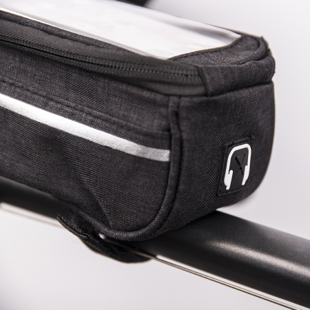 Geantă de cadru pentru bicicletă impermeabilă cu suport pentru telefon, neagră [1]