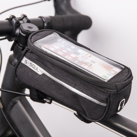 Accesorii biciclete și trotinete - Geantă de cadru pentru bicicletă impermeabilă cu suport pentru telefon, neagră