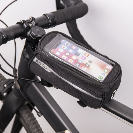 Geantă de cadru pentru bicicletă impermeabilă cu suport pentru telefon, neagră [3]