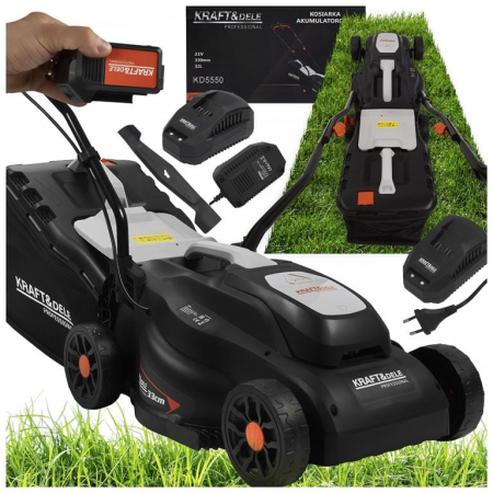 Scule pentru gradinarit - Masina de tuns iarba cu acumulator 21 V, 4 Ah, capacitate cos colector 32 l, Kraft&Dele KD5550