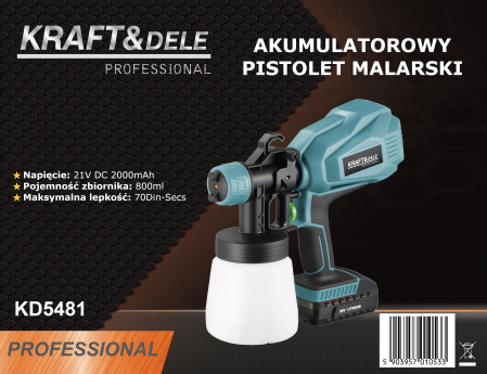 Pistol aparat masina vopsit pe baterie 21V stropit vas rezervor 800ml (KD5481) [2]