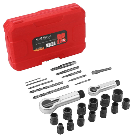 SCULE SI UNELTE DE MANA - Set burghie si chei tubulare pentru indepartare suruburi rupte, 26 bucati, Kraft&Dele KD5988