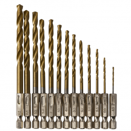 Scule prelucrare lemn - Set burghie titan, Kraft&Dele, KD982, 13 buc, 1.5–6.5 mm