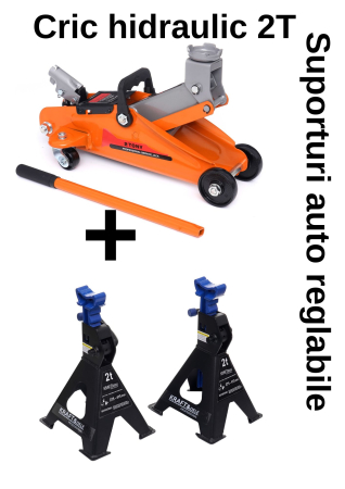 Set Cric hidraulic, Kraft&Dele KD1377, cu profil scazut, 2 T, 130-300 mm + Suporturi auto reglabile Kraft&Dele KD3170, set 2 buc, 275-415mm, 2 tone, grafit/negru [0]